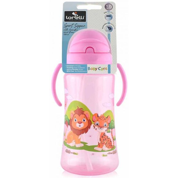 Baby Care Szafari szívószálas sportitató 330 ml - pink