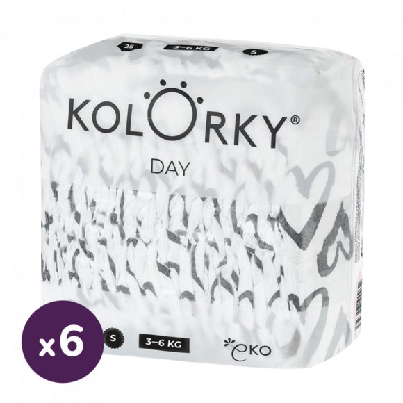 Kolorky Day Szívecskés öko pelenka, S, 3-6 kg, HAVI PELENKACSOMAG 150 db