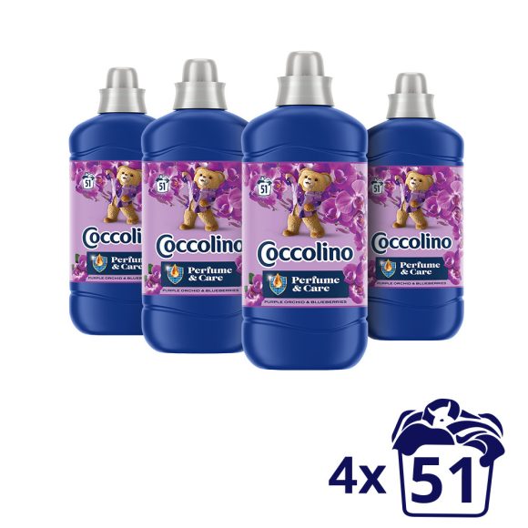 Coccolino Purple Orchid & Blueberries öblítőkoncentrátum 4x1275 ml (204 mosás) + AJÁNDÉK Coccolino maci