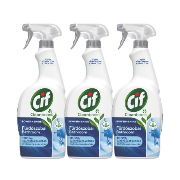 Cif Cleanboost Power&Shine fürdőszobai tisztító spray, vízkőfoltokra, szappanlerakódásra (3x750 ml)