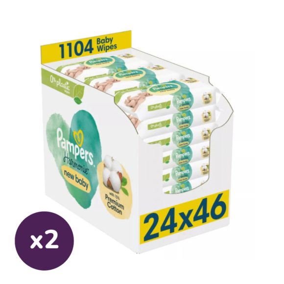 Pampers Harmonie New Baby Plastic Free műanyagmentes nedves törlőkendő (2x24x46 db)