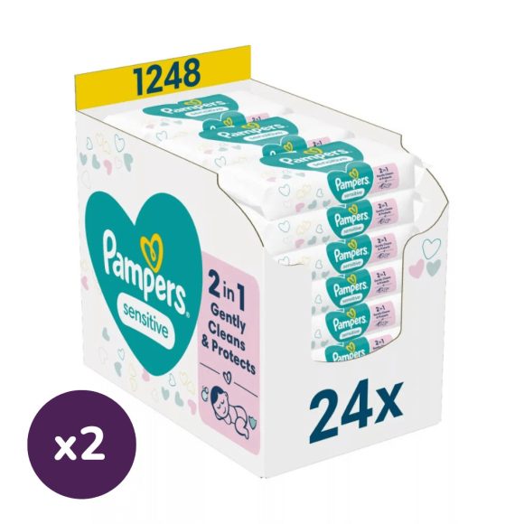 INGYENES SZÁLLÍTÁS - Pampers Sensitive műanyagmentes nedves törlőkendő (2x24x52 db)