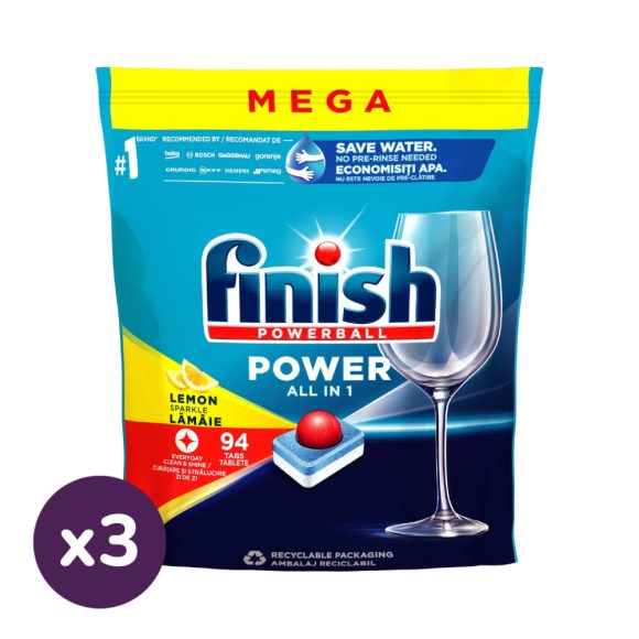 Finish Power All in 1 mosogatógép-tabletta, Lemon (3x94 db)