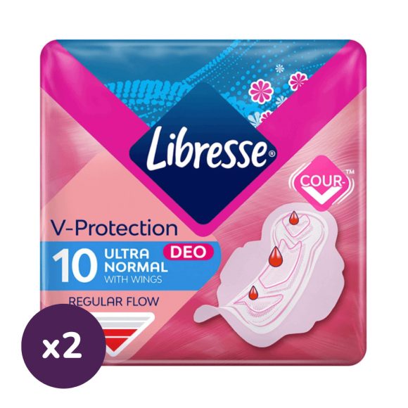 Libresse Ultra+ Deo Freshness & Protection enyhén illatosított szárnyas egészségügyi betét (2x10 db)