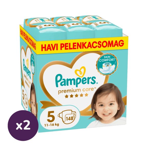 INGYENES SZÁLLÍTÁS - Pampers Premium Care pelenka 5, 11-16 kg, HAVI PELENKACSOMAG 1+1, 296 db