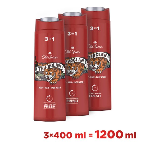 Old Spice Tiger Claw 3in1 tusfürdő és sampon férfiaknak 3x400 ml