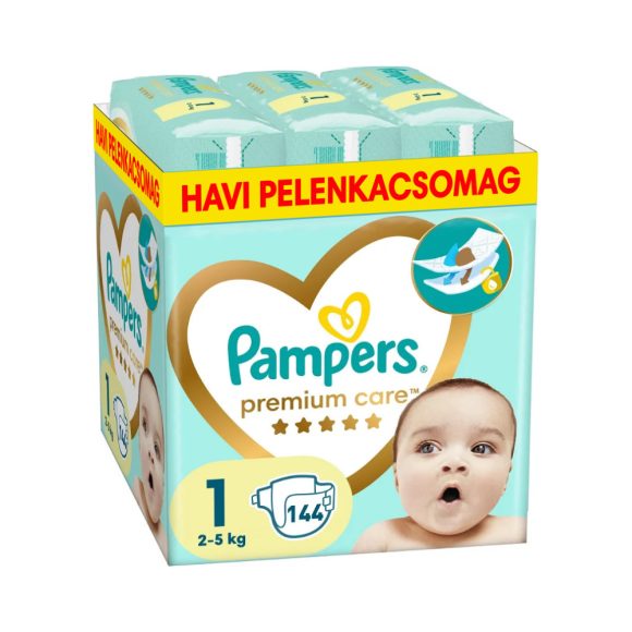 Pampers Premium Care pelenka, Újszülött 1, 2-5 kg, HAVI PELENKACSOMAG 144 db