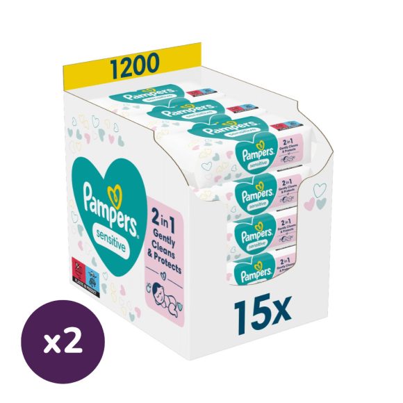 INGYENES SZÁLLÍTÁS - Pampers Sensitive nedves törlőkendő (2x15x80 db)