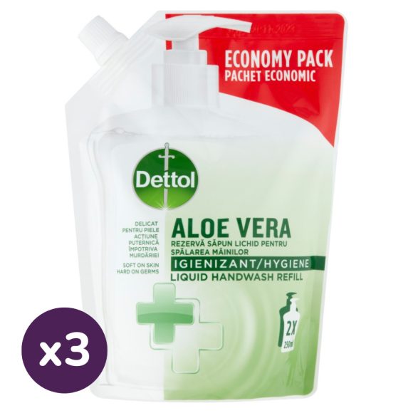 Dettol pumpás folyékony szappan utántöltő, Aloe Vera (3x500 ml)