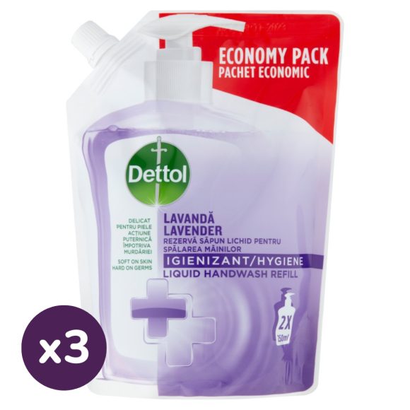 Dettol pumpás folyékony szappan utántöltő, Nyugtató Levendula (3x500 ml)