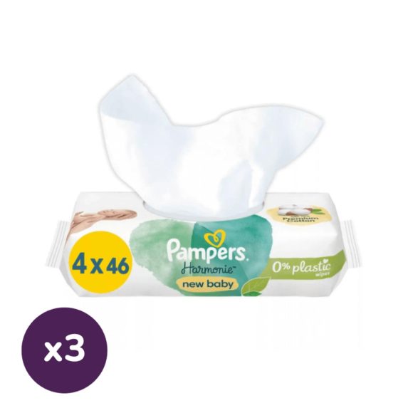 Pampers Harmonie New Baby Plastic Free műanyagmentes nedves törlőkendő (3x4x46 db)