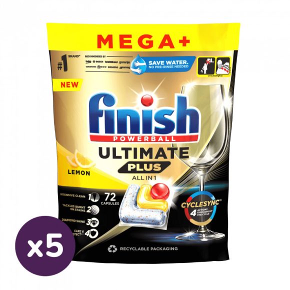 Finish Powerball Ultimate Plus All in 1 mosogatógép-kapszula, lemon (5x72 db)