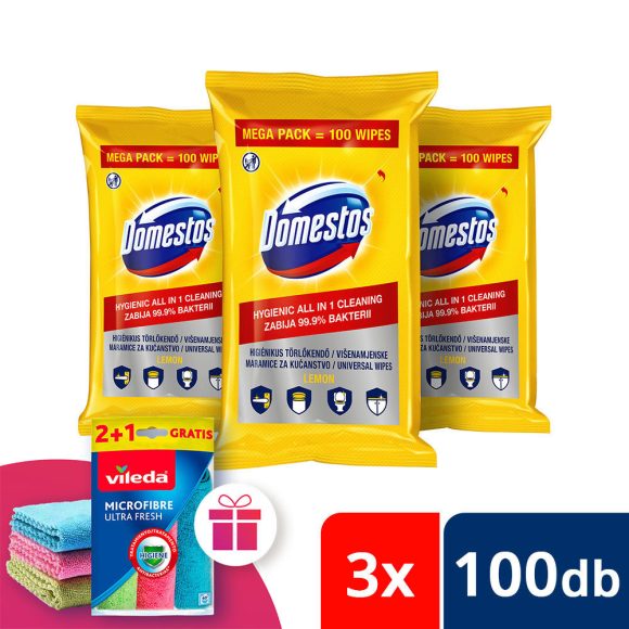 Domestos higiénikus törlőkendő citrom illattal 3x100 db