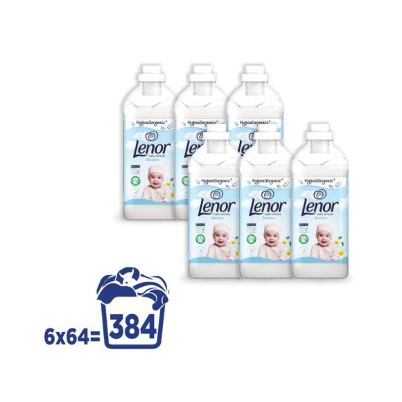 INGYENES SZÁLLÍTÁS - Lenor Sensitive textilöblítő 6x1,6 liter (384 mosás)