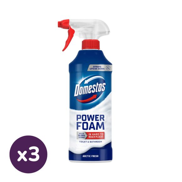 Domestos Power Foam Arctic Fresh WC és fürdőszoba tisztító hab (3x435 ml)