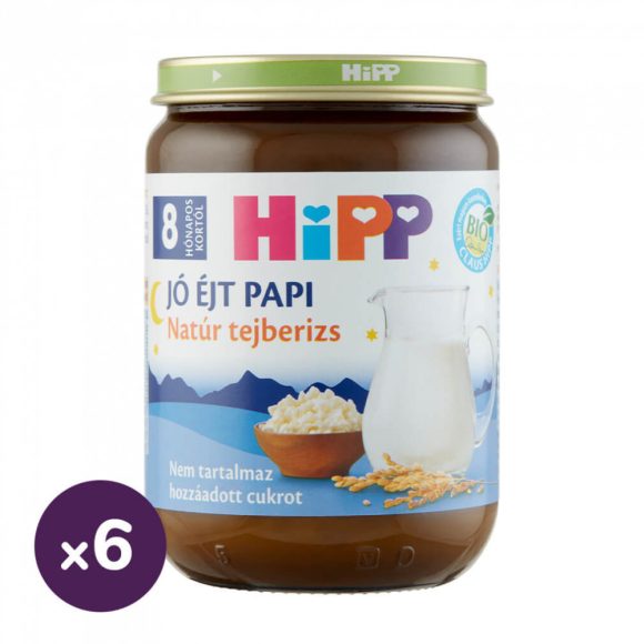 Hipp BIO jó éjt papi natúr tejberizs, 8 hó+ (6x190 g)