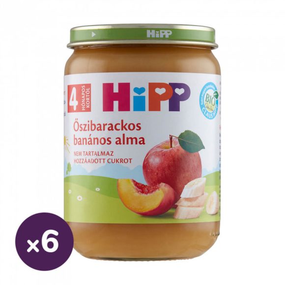 Hipp BIO őszibarackos-banános alma, 4 hó+ (6x190 g)