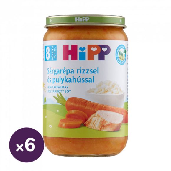 Hipp BIO sárgarépa rizzsel és pulykahússal, 8 hó+ (6x220 g)