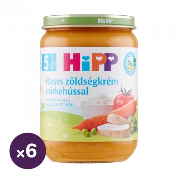 Hipp BIO rizses zöldségkrém csirkehússal, 5 hó+ (6x190 g)