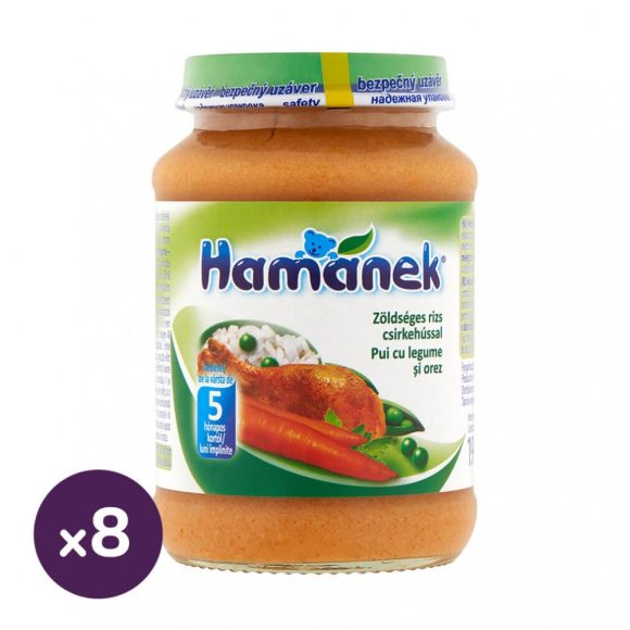 Hamánek bébiétel zöldséges rizs csirkehússal, 5 hó+ (8x190 g)