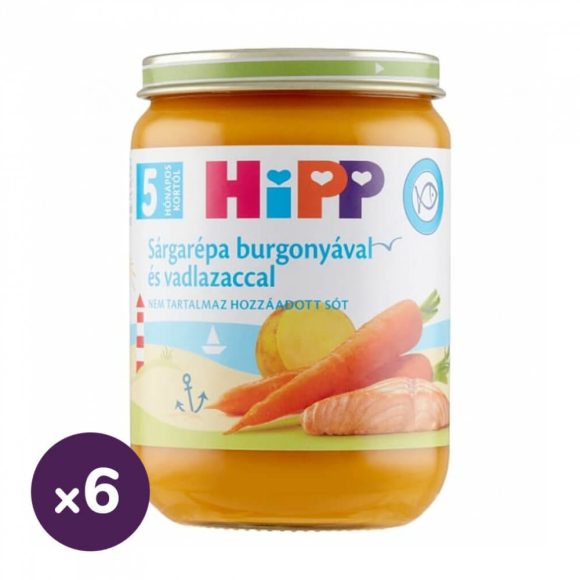 Hipp BIO sárgarépa burgonyával és vadlazaccal, 5 hó+ (6x190 g)