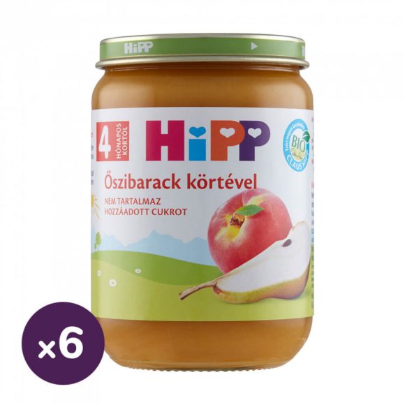 Hipp BIO őszibarack körtével, 4 hó+ (6x190 g)