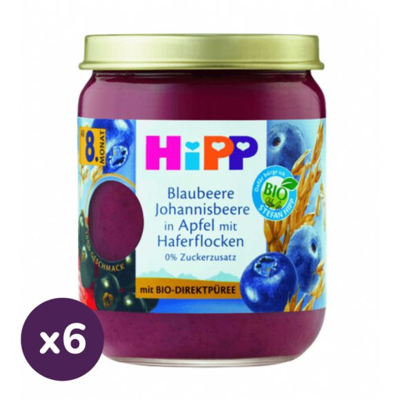 Hipp BIO Prémium Alma-áfonya-feketeribizli zabpehellyel 8 hó+ (6x160 g)