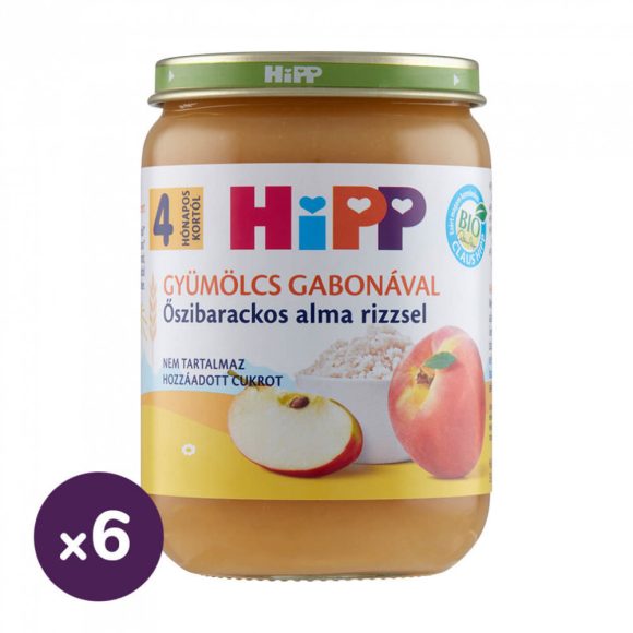 Hipp BIO őszibarackos alma rizzsel, 4 hó+ (6x190 g)