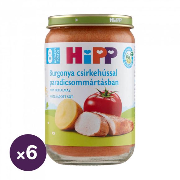 Hipp BIO burgonya csirkehússal paradicsommártásban, 8 hó+ (6x220 g)