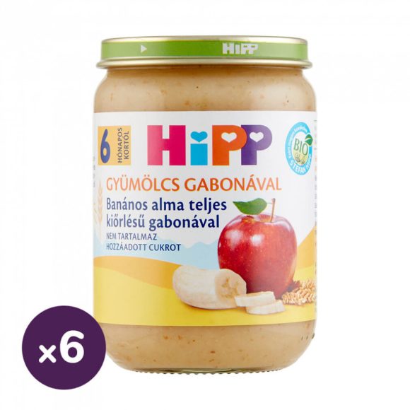 Hipp BIO banános alma teljes kiőrlésű gabonával, 6 hó+ (6x190 g)