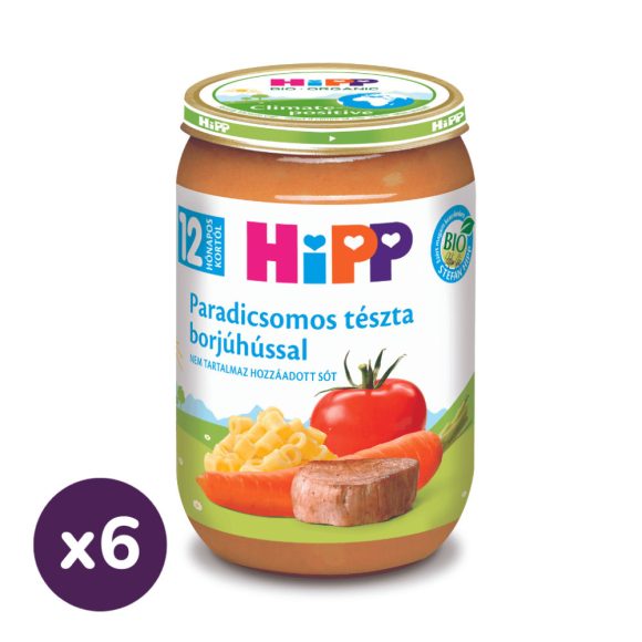 Hipp BIO paradicsomos tészta borjúhússal, 12 hó+ (6x220 g)