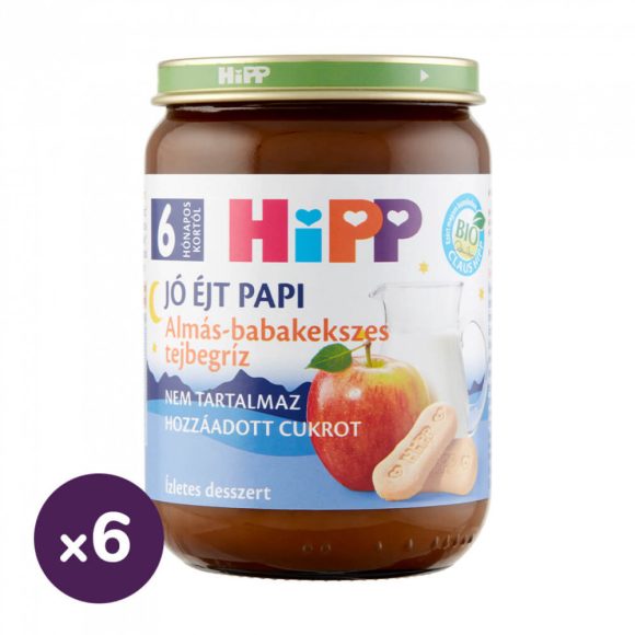 Hipp BIO jó éjt papi almás-babakekszes tejbegríz, 6 hó+ (6x190 g)