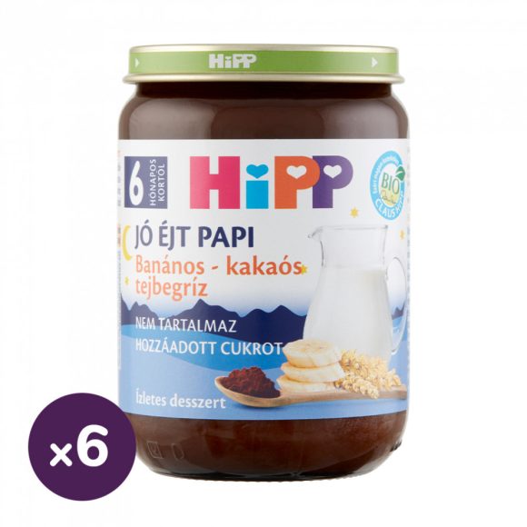 Hipp BIO jó éjt papi banános-kakaós tejbegríz, 6 hó+ (6x190 g)