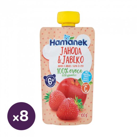 Hamánek tasakos gyümölcspüré alma-eperrel, 6 hó+ (8x100 g)