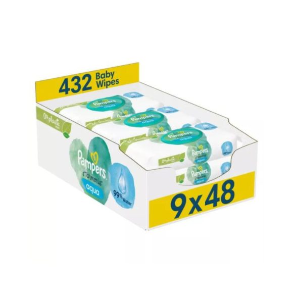 Pampers Harmonie Aqua Plastic Free műanyagmentes nedves törlőkendő (9x48 db)