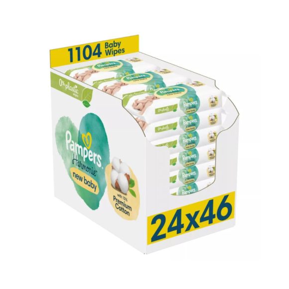 Pampers Harmonie New Baby Plastic Free műanyagmentes nedves törlőkendő (24x46 db)