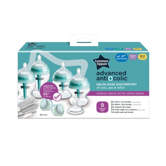 Tommee Tippee Advanced Anti-Colic újszülött cumisüveg kezdő szett 9 db (türkiz)	