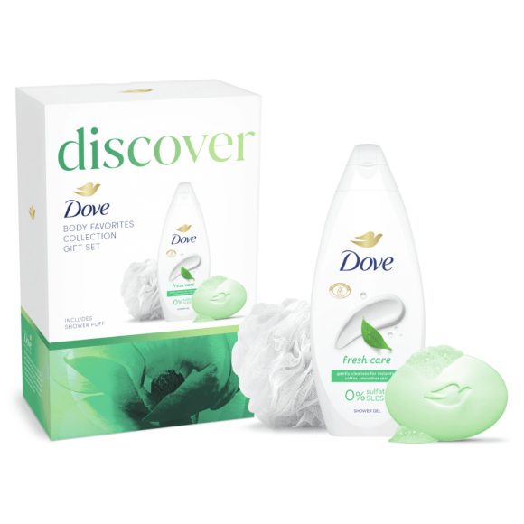 Dove Discover tusfürdő és szappan ajándékcsomag fürdőpamaccsal