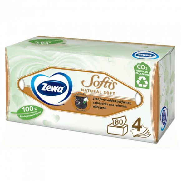 Zewa Softis Natural Soft 4 rétegű illatmentes dobozos papírzsebkendő (80 db)