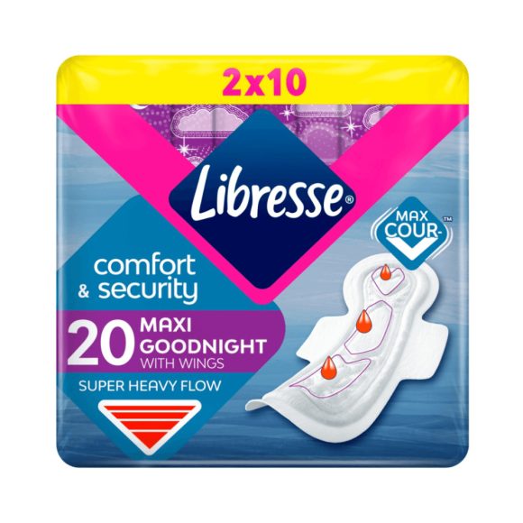 Libresse Maxi Goodnight+ Comfort & Security éjszaki egészségügyi betét (2x10 db)