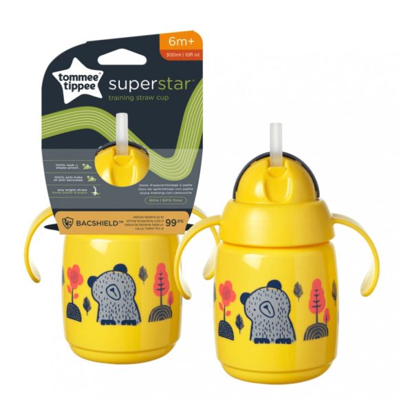 Tommee Tippee Superstar training straw szívószálas pohár 300 ml, 6 hó+ (sárga)